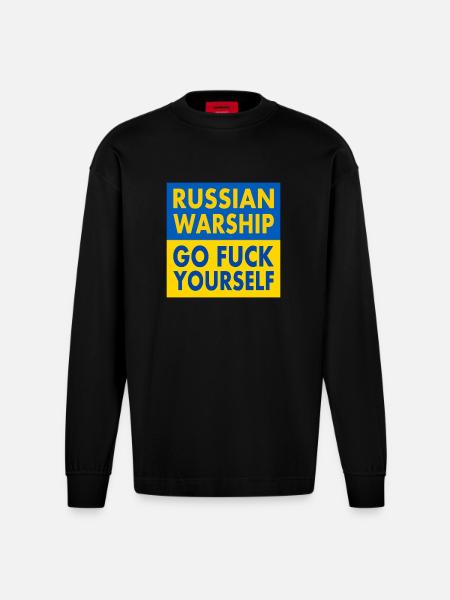 russian warship go f yourself - Heavyweight Oversized Organic Longsleeve Shirt Made in EU - SOLID BLACK