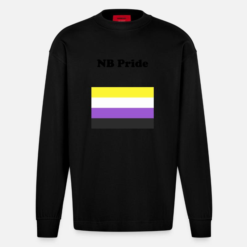 Non Binary NB Pride - Heavyweight Oversized Organic Longsleeve Shirt Made in EU - SOLID BLACK