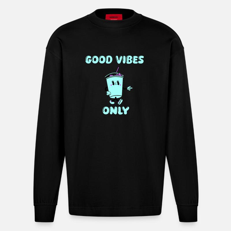 drink cartoon vibes - Heavyweight Oversized Organic Longsleeve Shirt Made in EU - SOLID BLACK