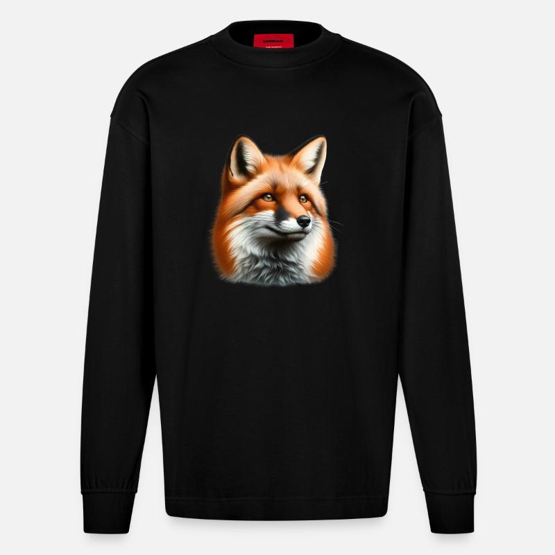 Trippy Polka Dot Fox - Heavyweight Oversized Organic Langarmshirt Made in EU - SOLID BLACK