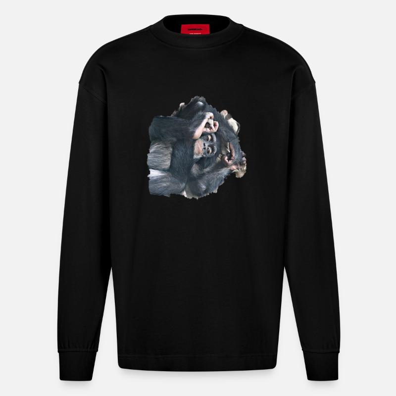 Schimpanse - Heavyweight Oversized Organic Langarmshirt Made in EU - SOLID BLACK
