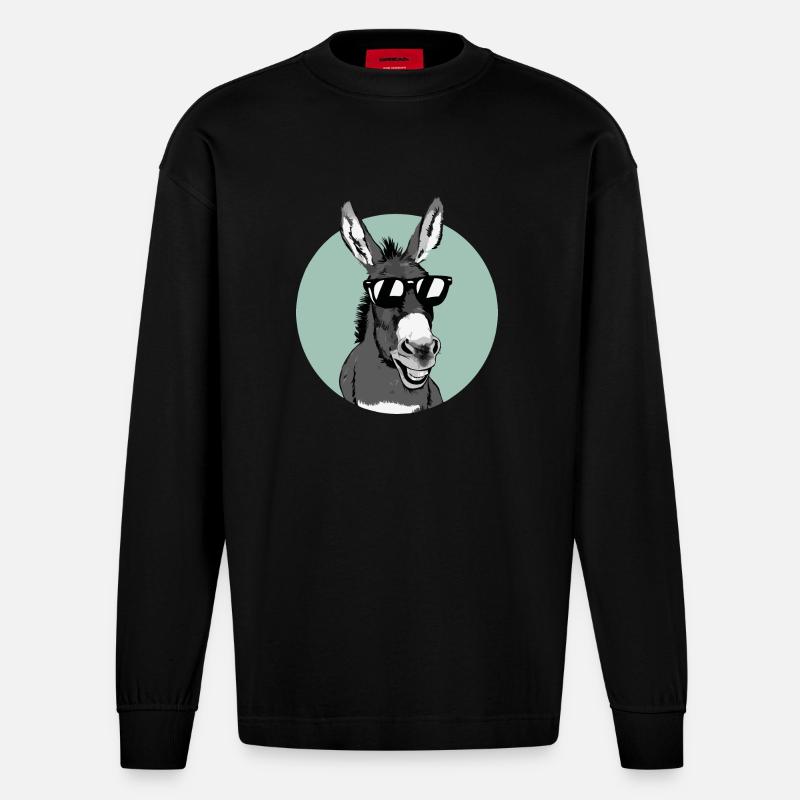 Esel Eselchen Maultier Muli - Heavyweight Oversized Organic Langarmshirt Made in EU - SOLID BLACK