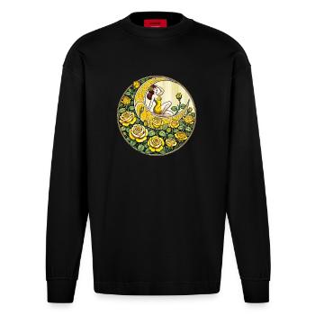Yellow Roses Pinup - Heavyweight Oversized Organic Longsleeve Shirt Made in EU - SOLID BLACK - Front
