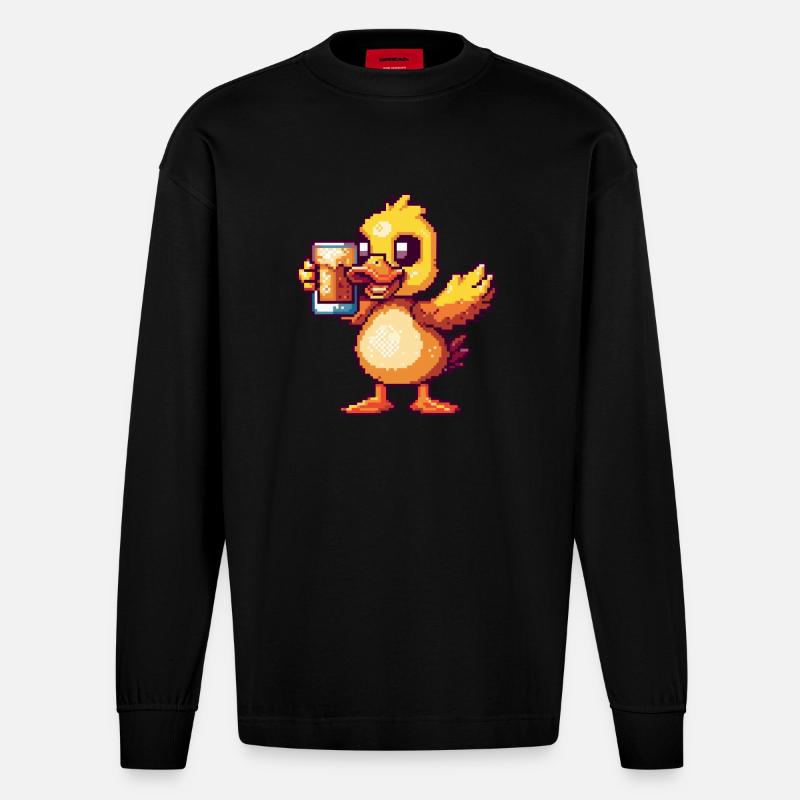 Ente Bier Pixel - Heavyweight Oversized Organic Langarmshirt Made in EU - SOLID BLACK