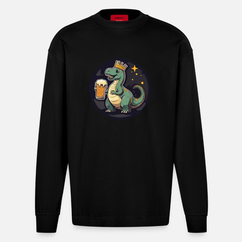 Dinosaurier brontosaurus Bier Comic - Heavyweight Oversized Organic Langarmshirt Made in EU - SOLID BLACK