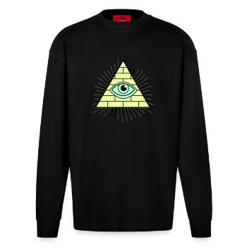 Illuminati Pyramid - Heavyweight Oversized Organic Longsleeve Shirt Made in EU - SOLID BLACK - Front