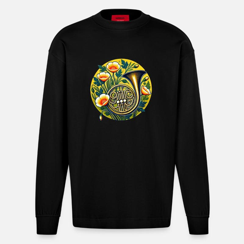 Corno Francese - Maglia a maniche lunghe ecologica oversize Heavyweight Made in UE - SOLID BLACK