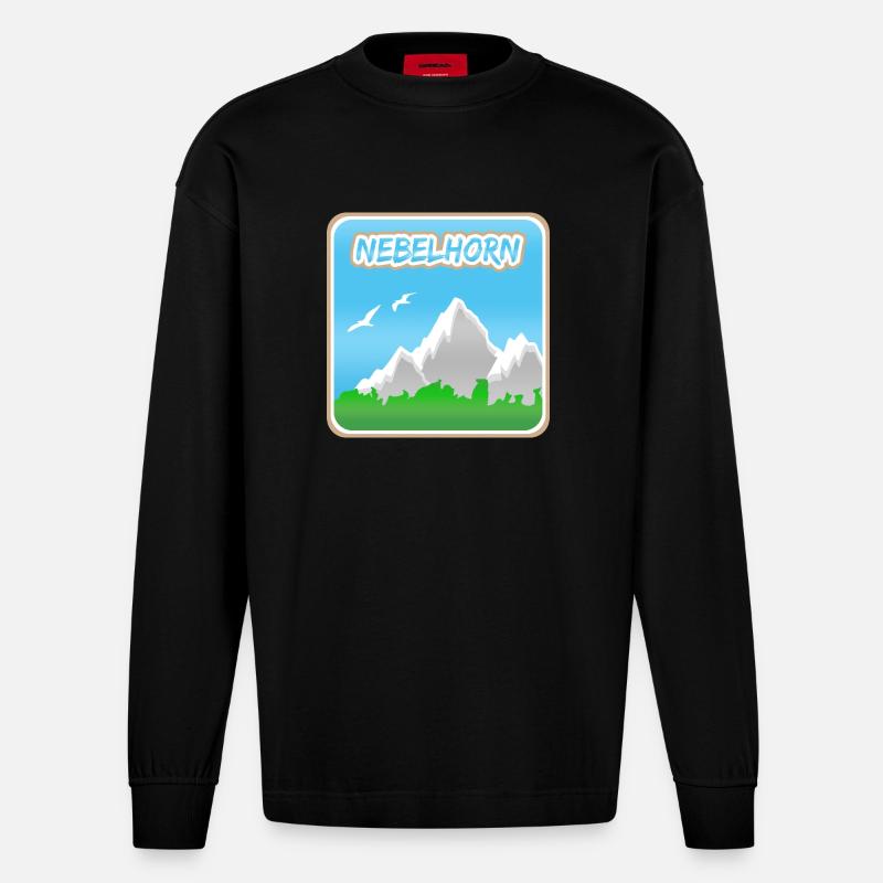 Nebelhorn als Bergsteigen - Heavyweight Oversized Organic Langarmshirt Made in EU - SOLID BLACK