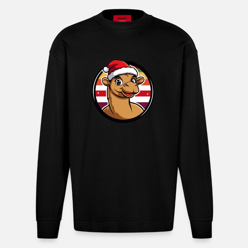 Kamel Weihnachten Tier - Heavyweight Oversized Organic Langarmshirt Made in EU - SOLID BLACK