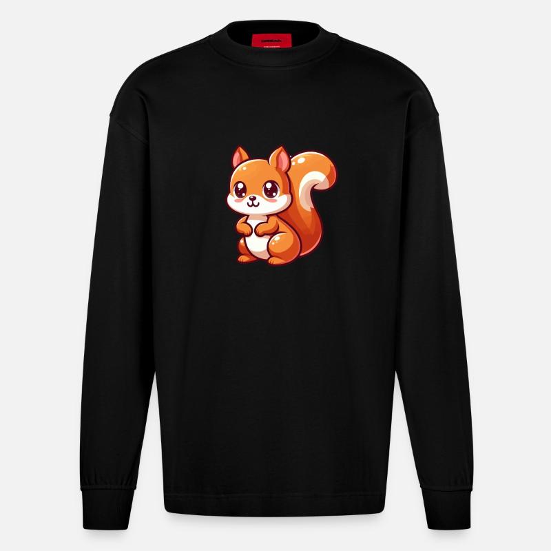 Kawaii Eichhörnchen - Heavyweight Oversized Organic Langarmshirt Made in EU - SOLID BLACK