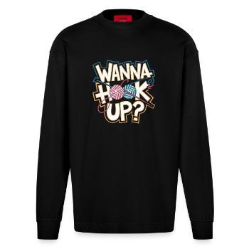 Garn und Humor vereint - Heavyweight Oversized Organic Langarmshirt Made in EU - SOLID BLACK - Vorne