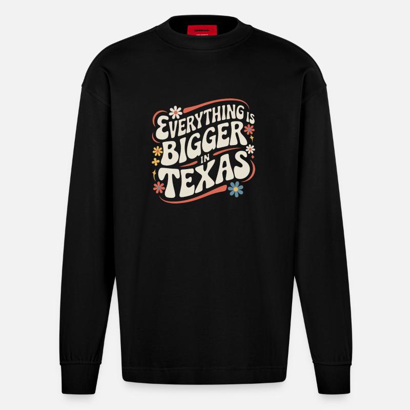 État du Texas Texans Texas - Manches longues bio épais oversize fabriqué en UE - SOLID BLACK