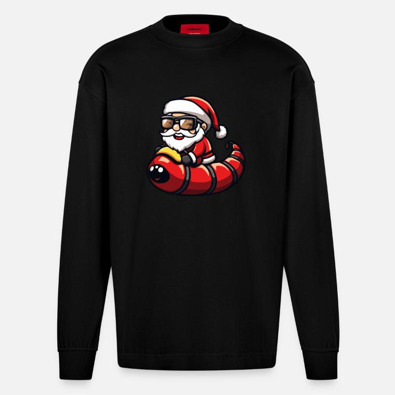 Wurm Weihnachtsmann Cartoon - Heavyweight Oversized Organic Langarmshirt Made in EU - SOLID BLACK