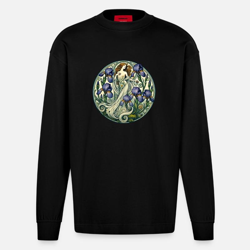 Déesse de l’Iris - Manches longues bio épais oversize fabriqué en UE - SOLID BLACK