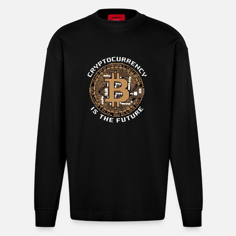 Cryptocurrency Is The Future 8 - Heavyweight Oversized Organic Langarmshirt Made in EU - SOLID BLACK