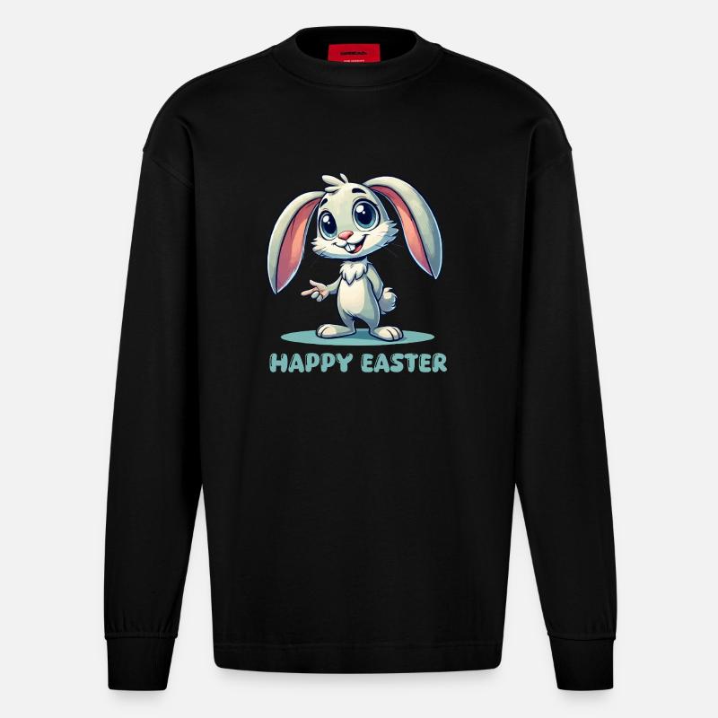 Bunny Comic Easter Bunny - Heavyweight Oversized Organic Longsleeve Shirt Made in EU - SOLID BLACK