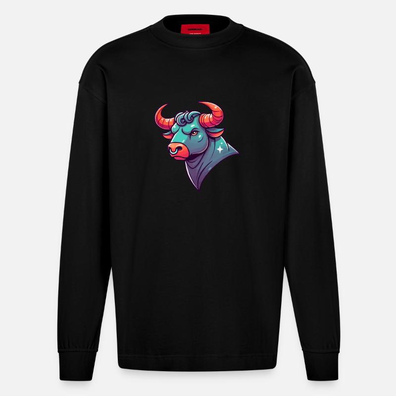 stier cartoon - Heavyweight Oversized Organic Langarmshirt Made in EU - SOLID BLACK