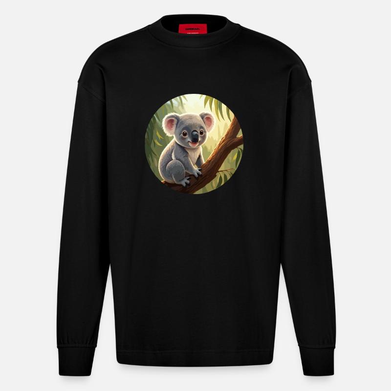 Koala-Bär im Baum - Heavyweight Oversized Organic Langarmshirt Made in EU - SOLID BLACK