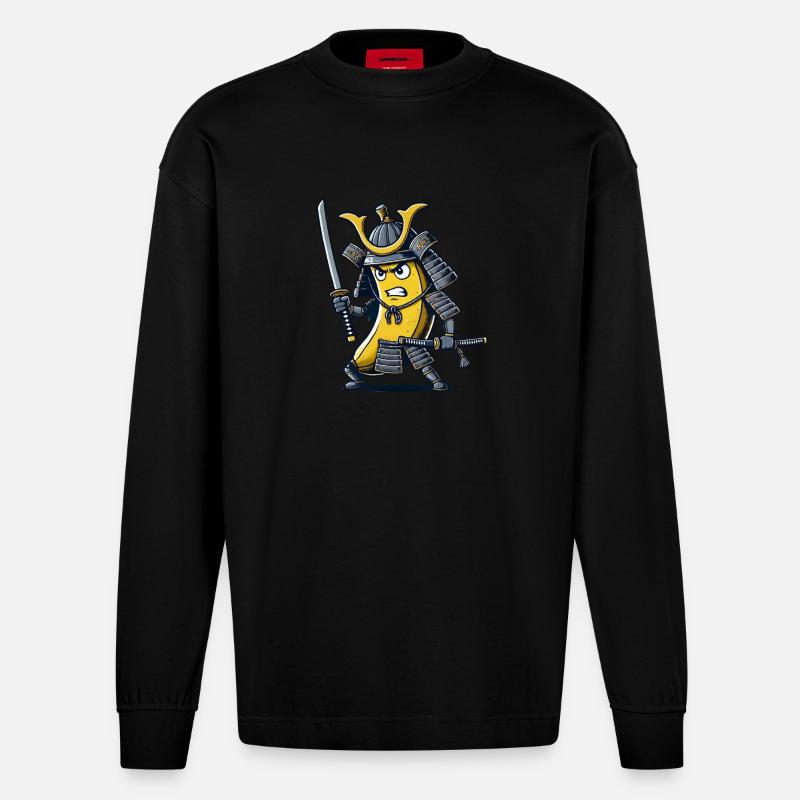 banane samurai - Heavyweight Oversized Organic Langarmshirt Made in EU - SOLID BLACK