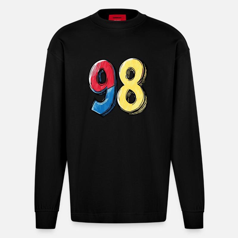 98 Zahl Comic - Heavyweight Oversized Organic Langarmshirt Made in EU - SOLID BLACK
