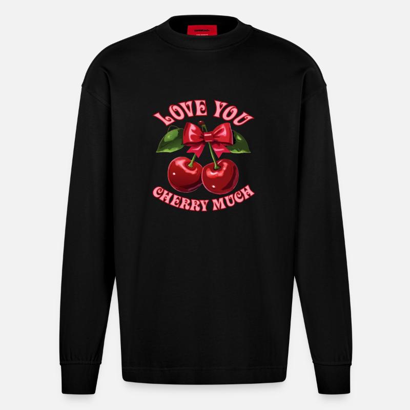 Ich liebe dich, Kirsche - Heavyweight Oversized Organic Langarmshirt Made in EU - SOLID BLACK