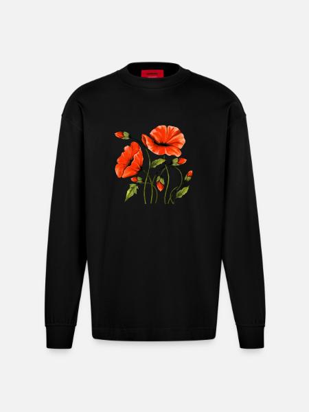 Blumen - Heavyweight Oversized Organic Langarmshirt Made in EU - SOLID BLACK