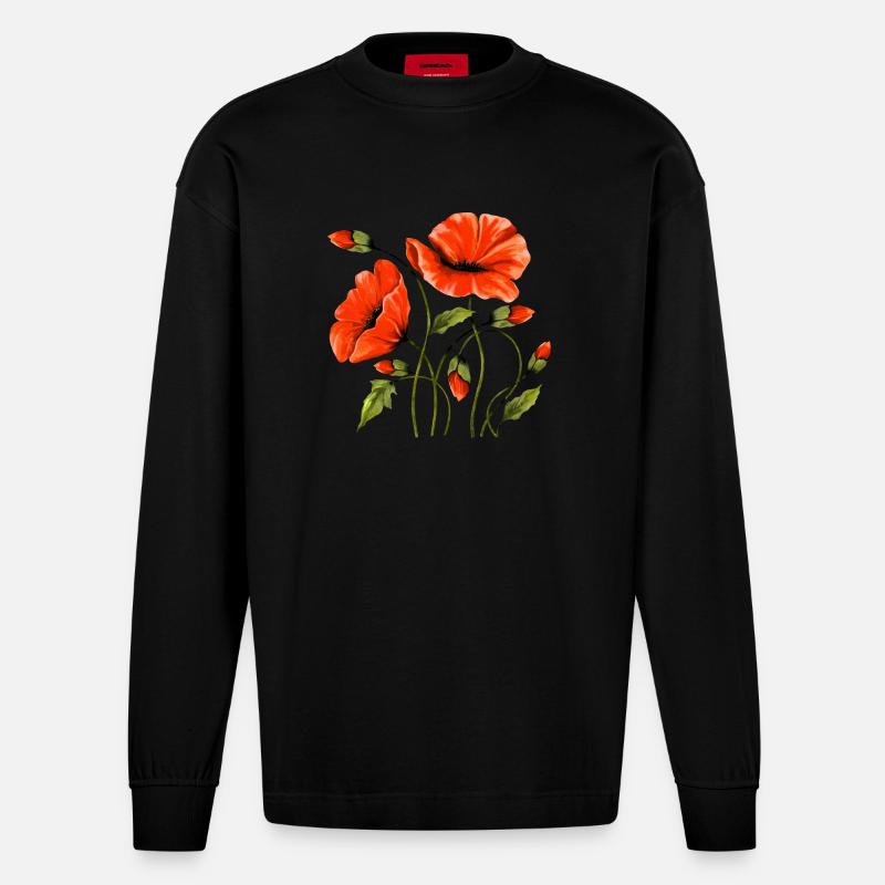 Blumen - Heavyweight Oversized Organic Langarmshirt Made in EU - SOLID BLACK