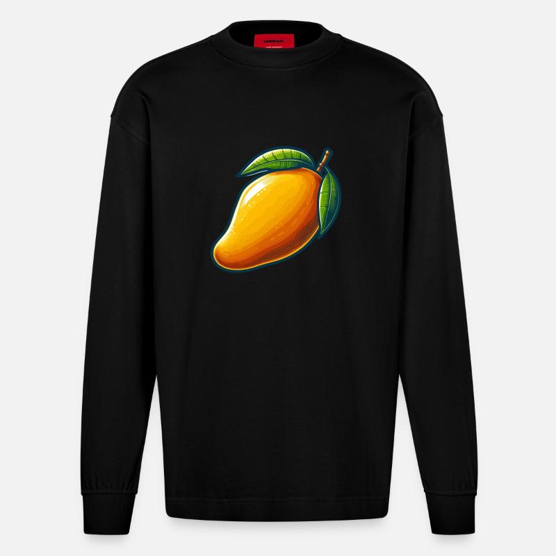 Mango, exotische Früchte - Heavyweight Oversized Organic Langarmshirt Made in EU - SOLID BLACK