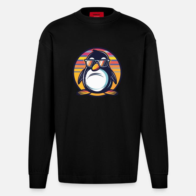 Pinguin Comic Cool - Heavyweight Oversized Organic Langarmshirt Made in EU - SOLID BLACK