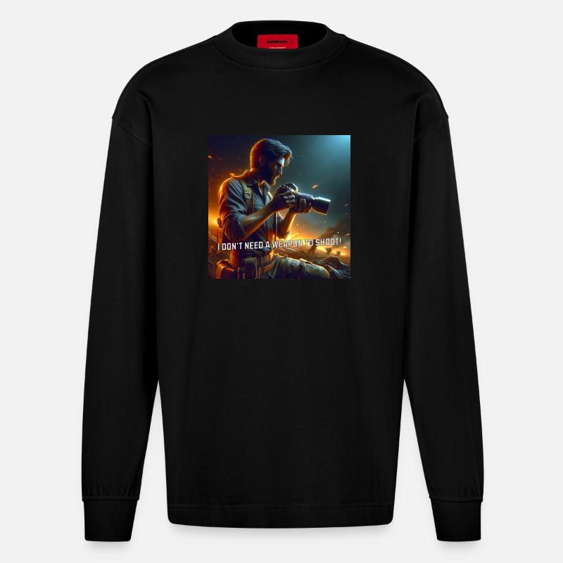 Fotograf im Einsatz - Heavyweight Oversized Organic Langarmshirt Made in EU - SOLID BLACK