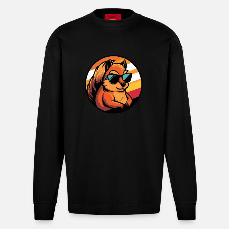 Eichhörnchen Comic Cool - Heavyweight Oversized Organic Langarmshirt Made in EU - SOLID BLACK