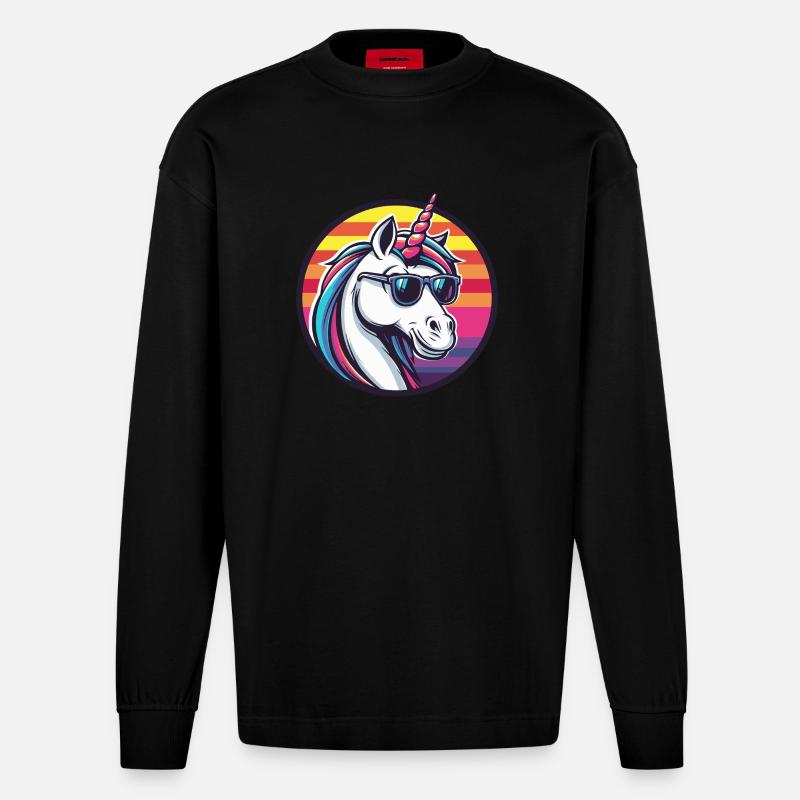 Einhorn Cool Comic - Heavyweight Oversized Organic Langarmshirt Made in EU - SOLID BLACK
