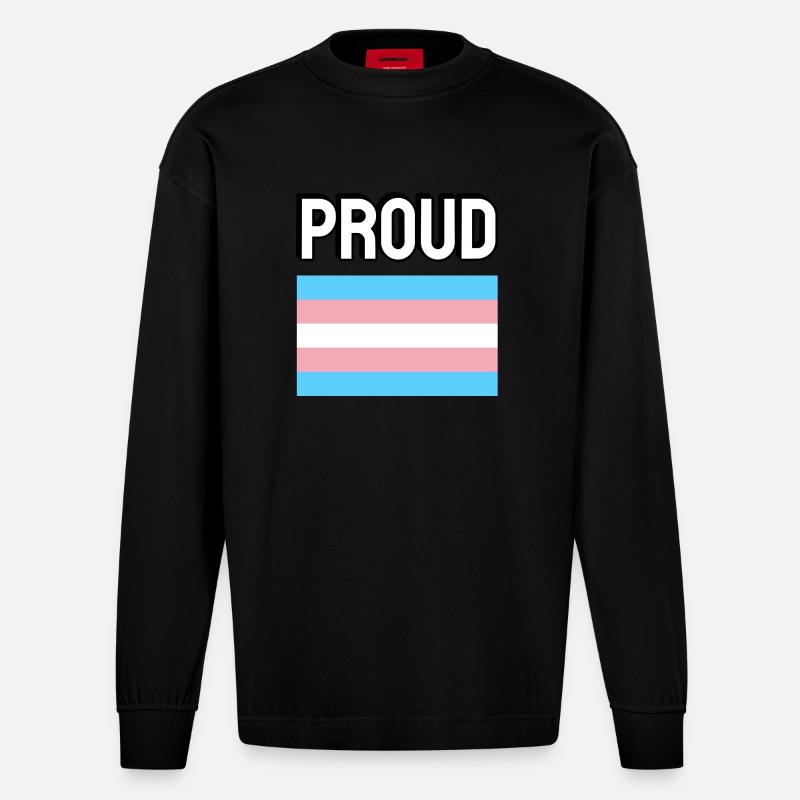 Trans Pride transfierté Drapeau Fier - Manches longues bio épais oversize fabriqué en UE - SOLID BLACK