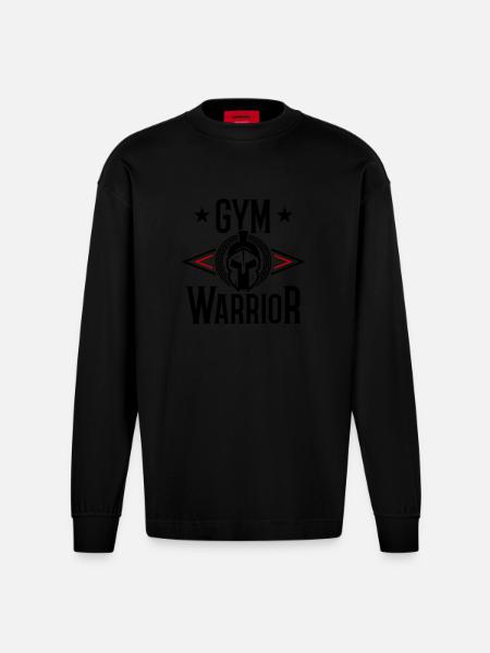 Gym Warrior Training Spartan - Heavyweight Oversized Organic Longsleeve Shirt Made in EU - SOLID BLACK