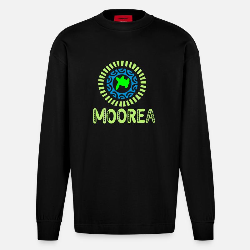 turtle polynesian tattoo moorea - Manches longues bio épais oversize fabriqué en UE - SOLID BLACK