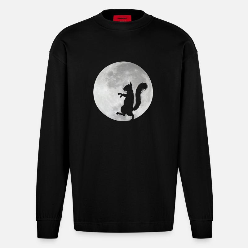 Eichhörnchen im Mond - Heavyweight Oversized Organic Langarmshirt Made in EU - SOLID BLACK