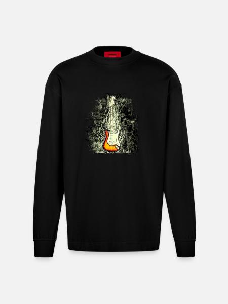 guitar - Heavyweight Oversized Organic Longsleeve Shirt Made in EU - SOLID BLACK