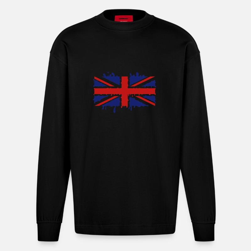 Dripping Union Jack - Heavyweight Oversized Organic Longsleeve Shirt Made in EU - SOLID BLACK