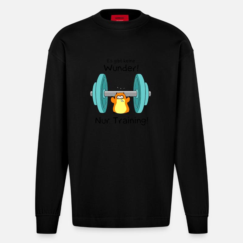 Keine Wunder - nur Training - Heavyweight Oversized Organic Langarmshirt Made in EU - SOLID BLACK