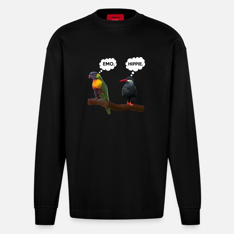 Emo | Hippie - Heavyweight Oversized Organic Langarmshirt Made in EU - SOLID BLACK
