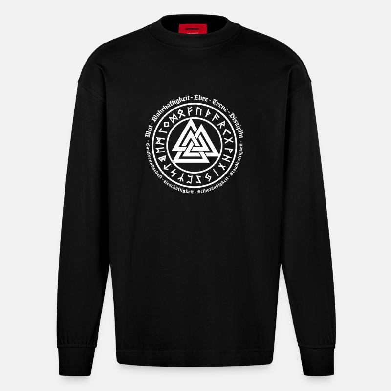 Wikinger - 9 Tugenden - Heavyweight Oversized Organic Langarmshirt Made in EU - SOLID BLACK