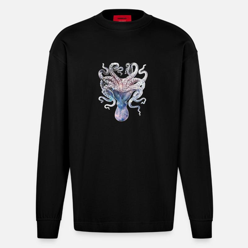 SPACE SQUID - Heavyweight Oversized Organic Langarmshirt Made in EU - SOLID BLACK