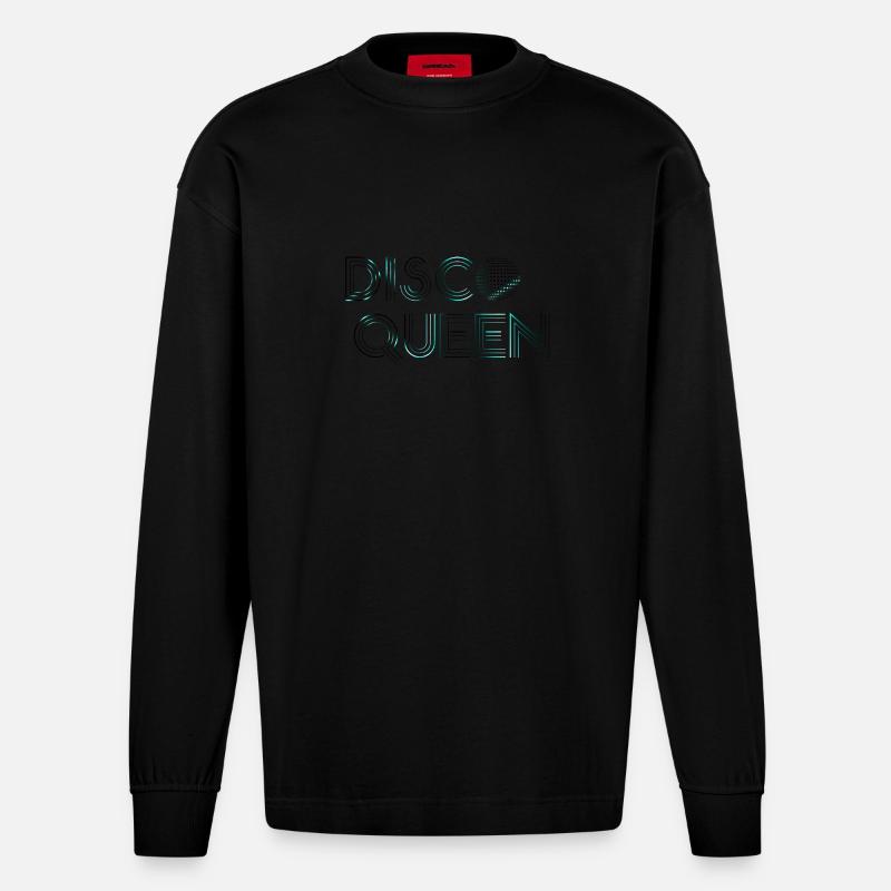 Disco Queen Neon Blue - Heavyweight Oversized Organic Langarmshirt Made in EU - SOLID BLACK