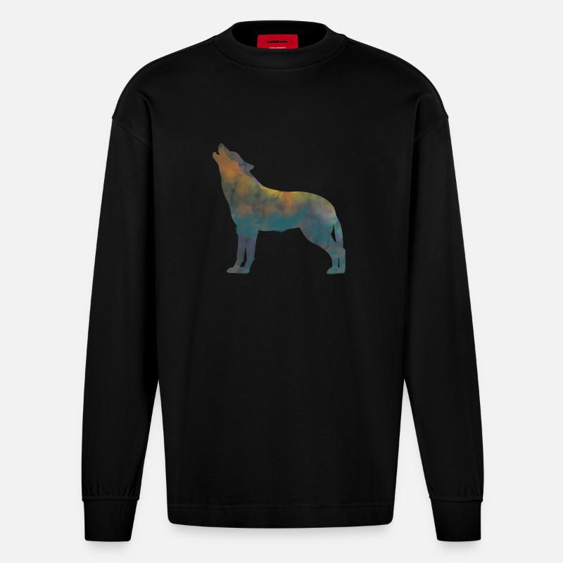 heulender Wolf - Heavyweight Oversized Organic Langarmshirt Made in EU - SOLID BLACK