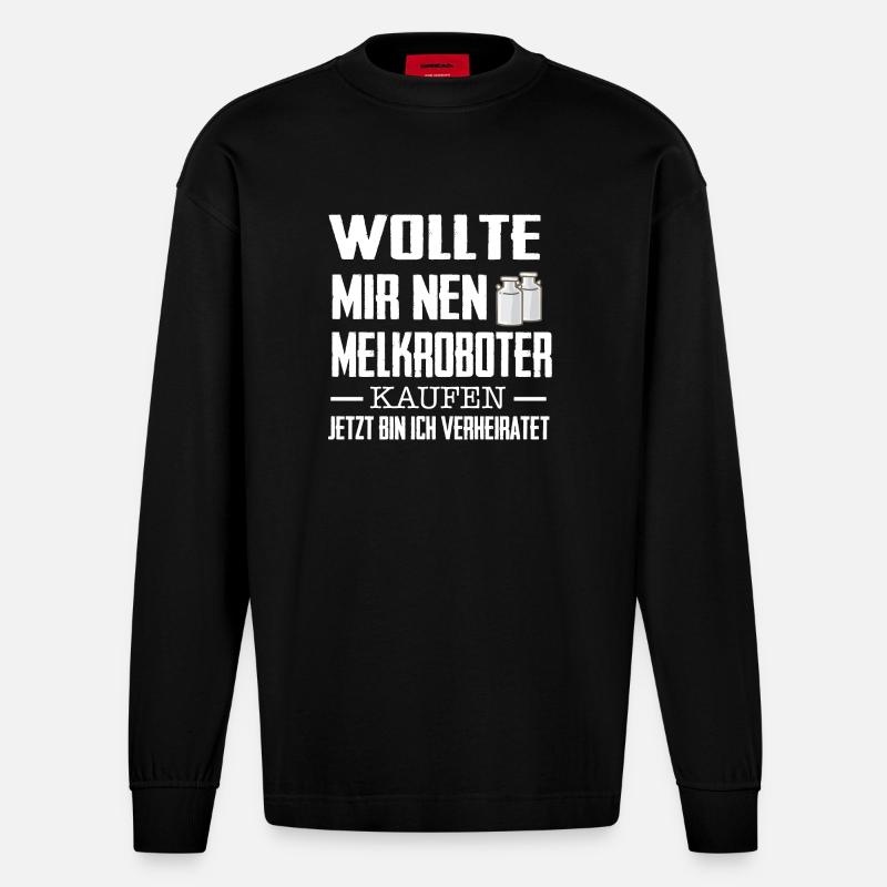 Melkroboter - Heavyweight Oversized Organic Langarmshirt Made in EU - SOLID BLACK