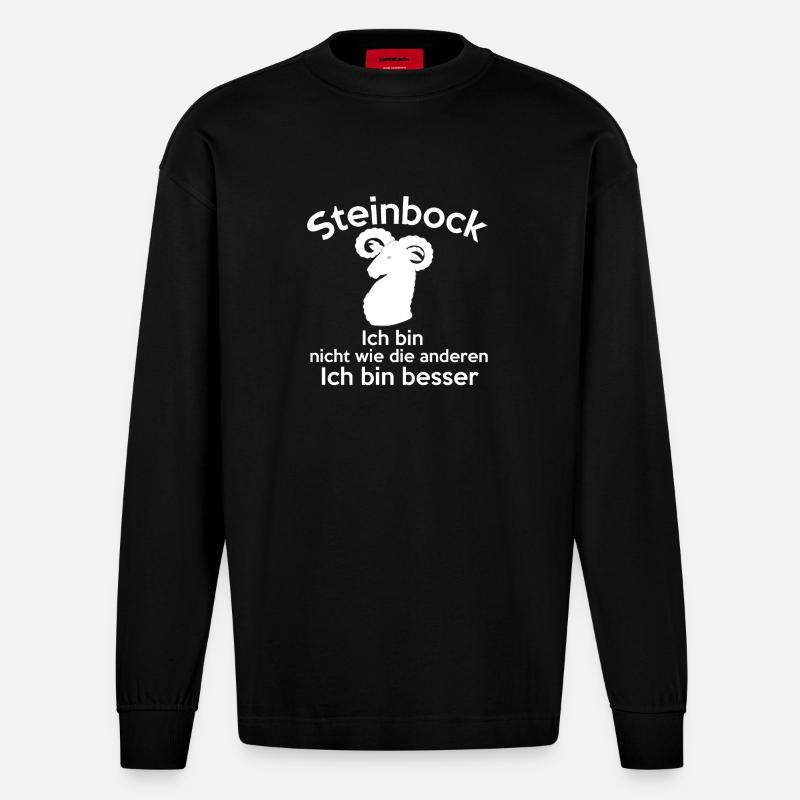 Steinbock Sternzeichen - Heavyweight Oversized Organic Langarmshirt Made in EU - SOLID BLACK