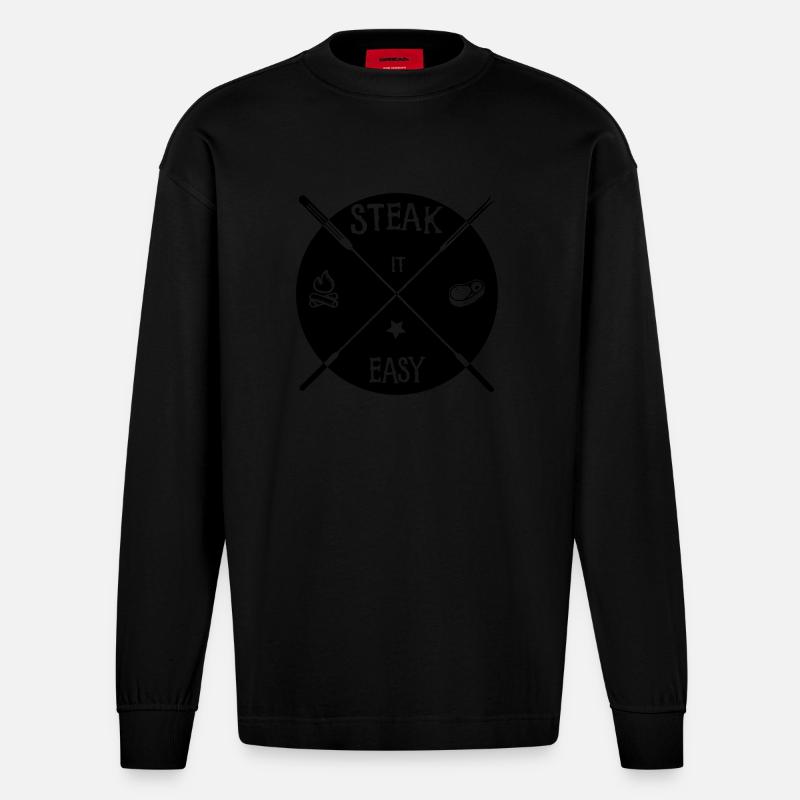 steak it easy_solid - Heavyweight Oversized Organic Langarmshirt Made in EU - SOLID BLACK
