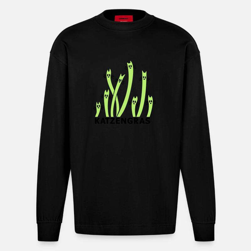 Herbe à chat 2 - Manches longues bio épais oversize fabriqué en UE - SOLID BLACK