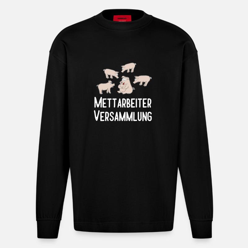 Mettarbeiterversammlung - Heavyweight Oversized Organic Langarmshirt Made in EU - SOLID BLACK