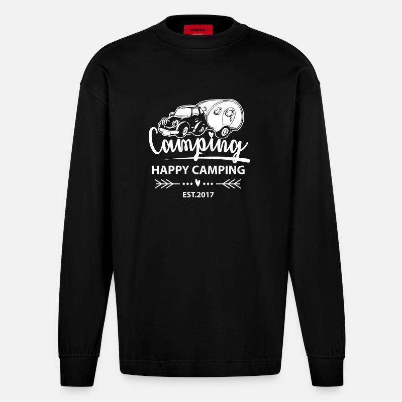 Happy Camping EST.2017 - Heavyweight Oversized Organic Langarmshirt Made in EU - SOLID BLACK